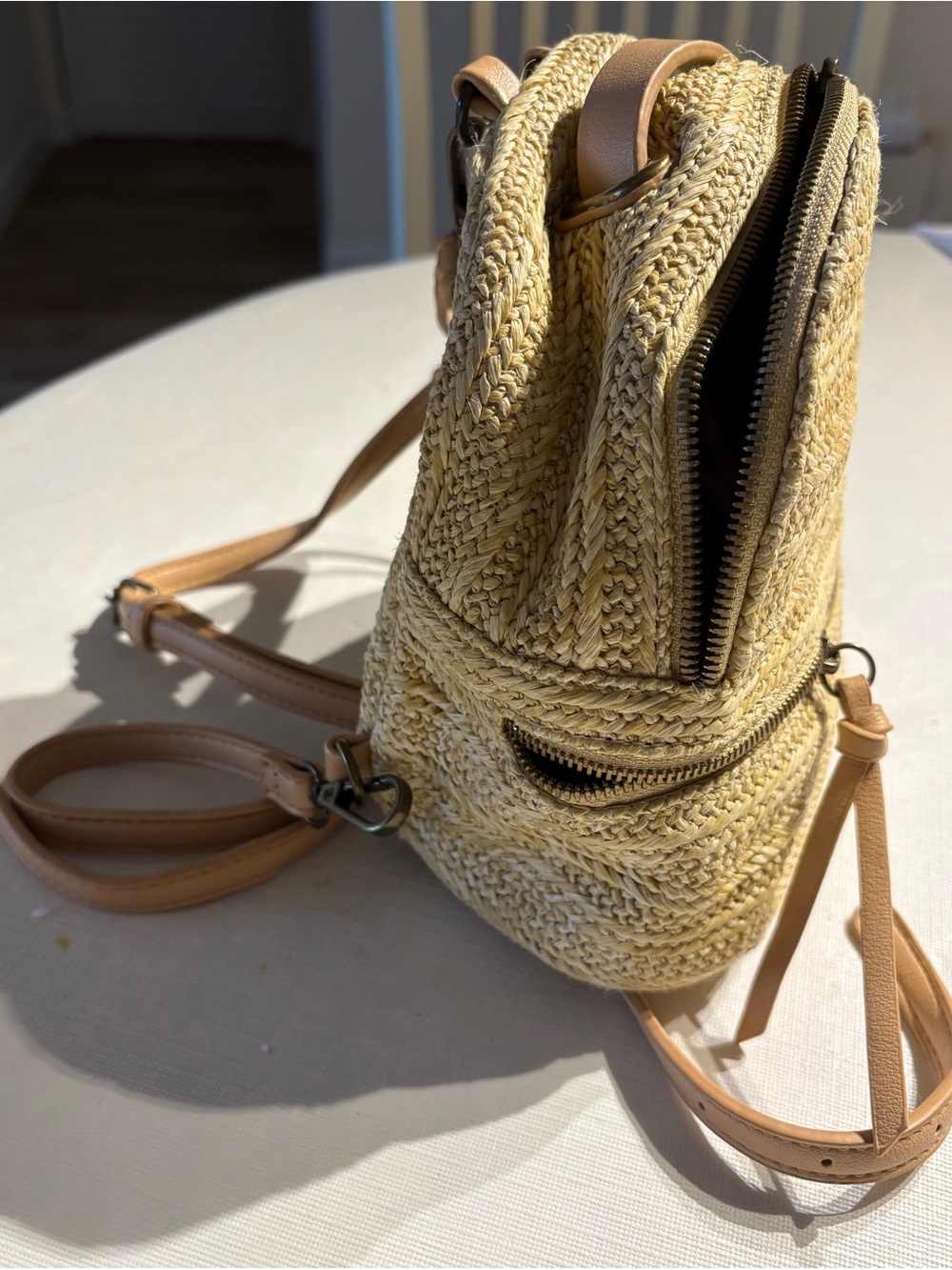 Malibu Skye Woven Raffia Convertible Mini Backpack - Picture 8 of 9